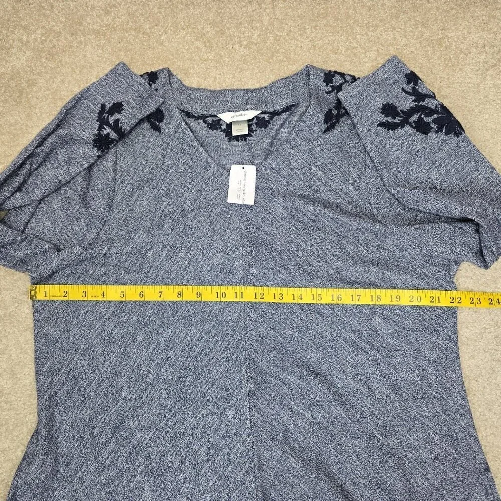 NEW CJ Banks Embroidered V-Neck Tunic Top Blouse Size 1X Marled Blue NWT